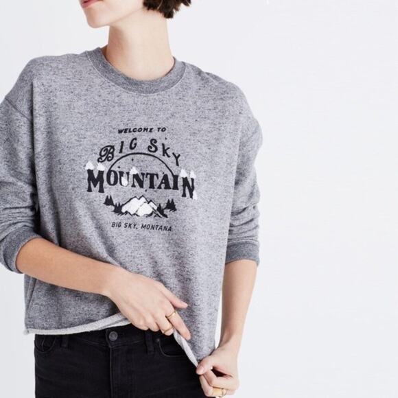 Madewell Pullover Big Sky Montana Postcard Crop Sweatshirt Crew Grey xxs - Picture 6 of 7